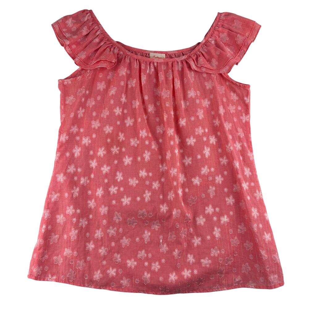 Buttons Sleeveless Ruffle Collar Women Medium Pink Gold Metallic Floral Feminine